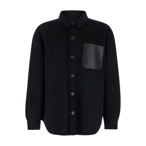 Arma Men Black Oversized Shirt With Patch Pocket In Wool Man